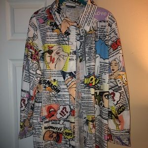 Pop Art Curved Hem Shirt Dress NWOT